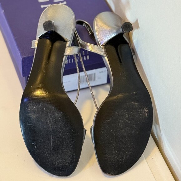 Stuart Weitzman Silver Leather Strappy Slingback - Low Heel - Size 8 - Picture 3 of 3